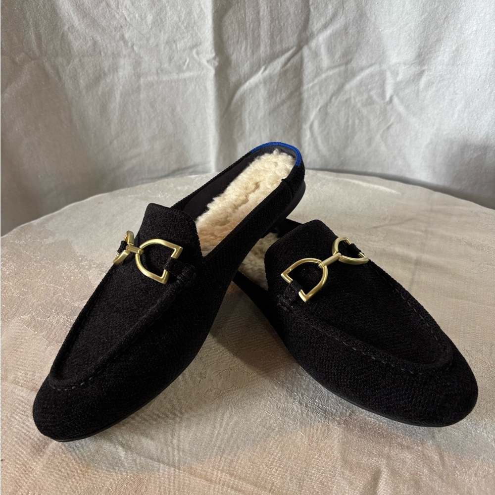 Rothy's Black ReVelvet Mules with Gold Horsebit Detail size 8 - Picture 4 of 8